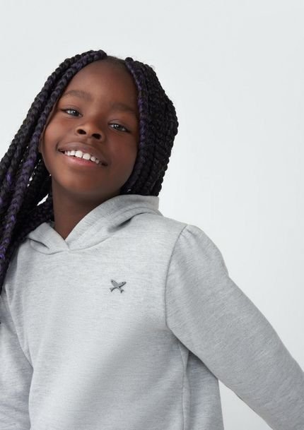 Blusão Básico Infantil Menina Com Capuz Em Moletom Peluciado - Cinza - Marca Hering