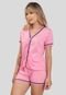 Baby Doll Americano Pijama Feminino Blogueira Aberto Botões Short Curto Adulto Pink - Marca Bella Fiore Modas