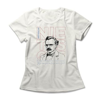 Camiseta Feminina Friedrich Nietzsche - Off White - Marca Studio Geek 