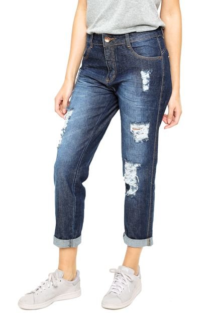 Calça Jeans Biotipo Girlfriend Estonada Azul - Marca Biotipo