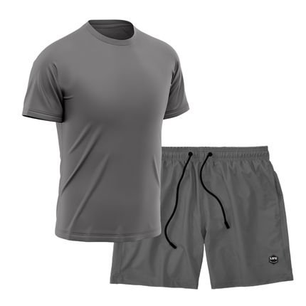 Kit Short   Camiseta Dry Treino Fitness Academia Bermuda Camisa Praia Esporte Cinza - Marca Life