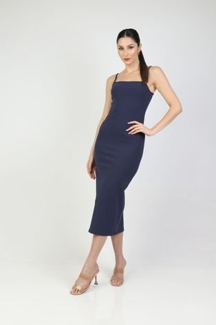 Vestido Alcinha Midi Azul Marinho P Gazzy