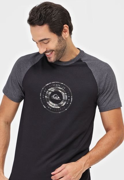 Camiseta Quiksilver Raglan Lettering Preta/Cinza - Marca Quiksilver