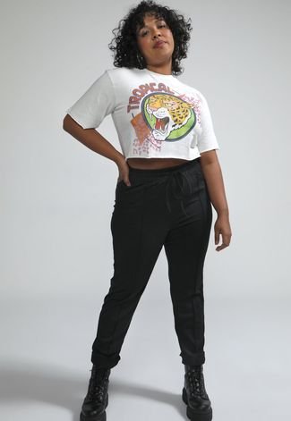 Camiseta Cropped Forever 21 Tropical Off-White