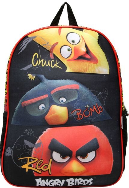 Mochila Santino 3D Angry Birds Preto S Cinza/Vermelha/Amarela - Marca Santino