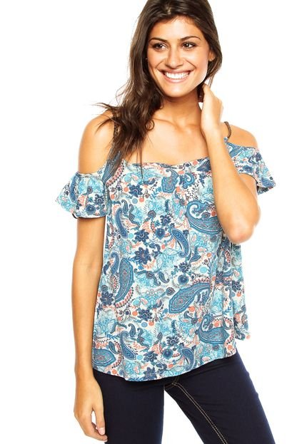 Blusa Ciganinha FiveBlu Abstrata Azul - Marca FiveBlu