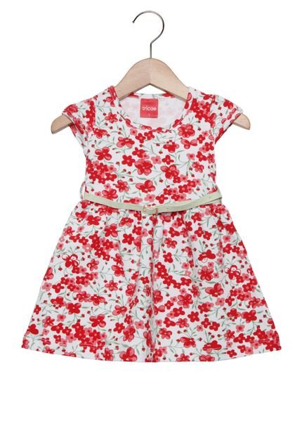Vestido Curto Tricae Floral Infantil Vermelho/Branco - Marca Tricae