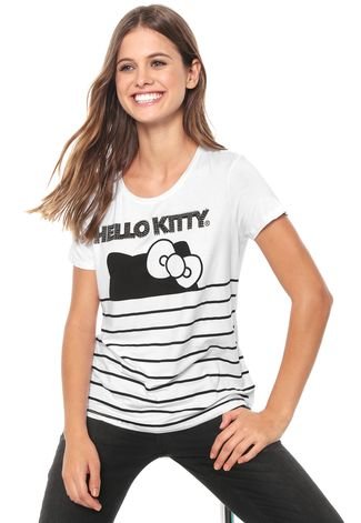 Blusa Cativa Hello Kitty Aplicações Branca/Preta