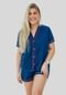 Pijama Azul Marinho Short Doll Curto Em Malha Blogueirinha Short e Blusa Amamentação Pós Cirurgico - Marca Gatria