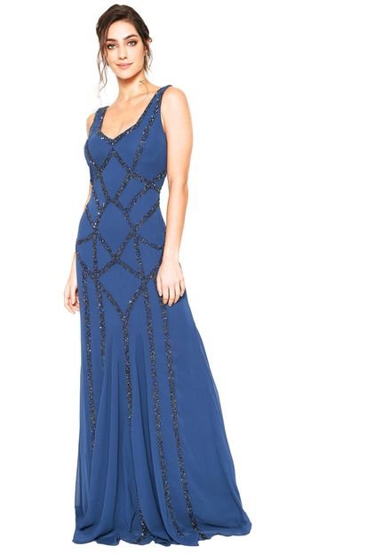 Vestido D.DRESS Longo Musseline Azul-marinho - Marca D.DRESS