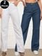 Kit 02 Calças Jeans Wide Leg Pantalona Feminina Branca e Azul Escuro - Marca CKF Wear