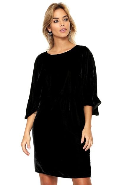 Vestido MOB Curto Veludo Liso Preto - Marca MOB