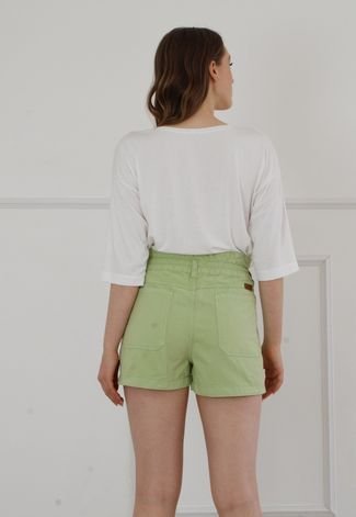 Shorts Clochard Sisal Jeans Cintura Alta Sarja Verde