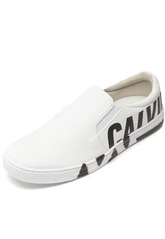 Slip On Couro Calvin Klein Jeans Maxi Logo Branco