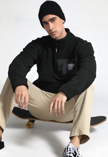 Blusa de Moletom Fechada Ride Skateboard Pelo Preto - Marca Ride Skateboard