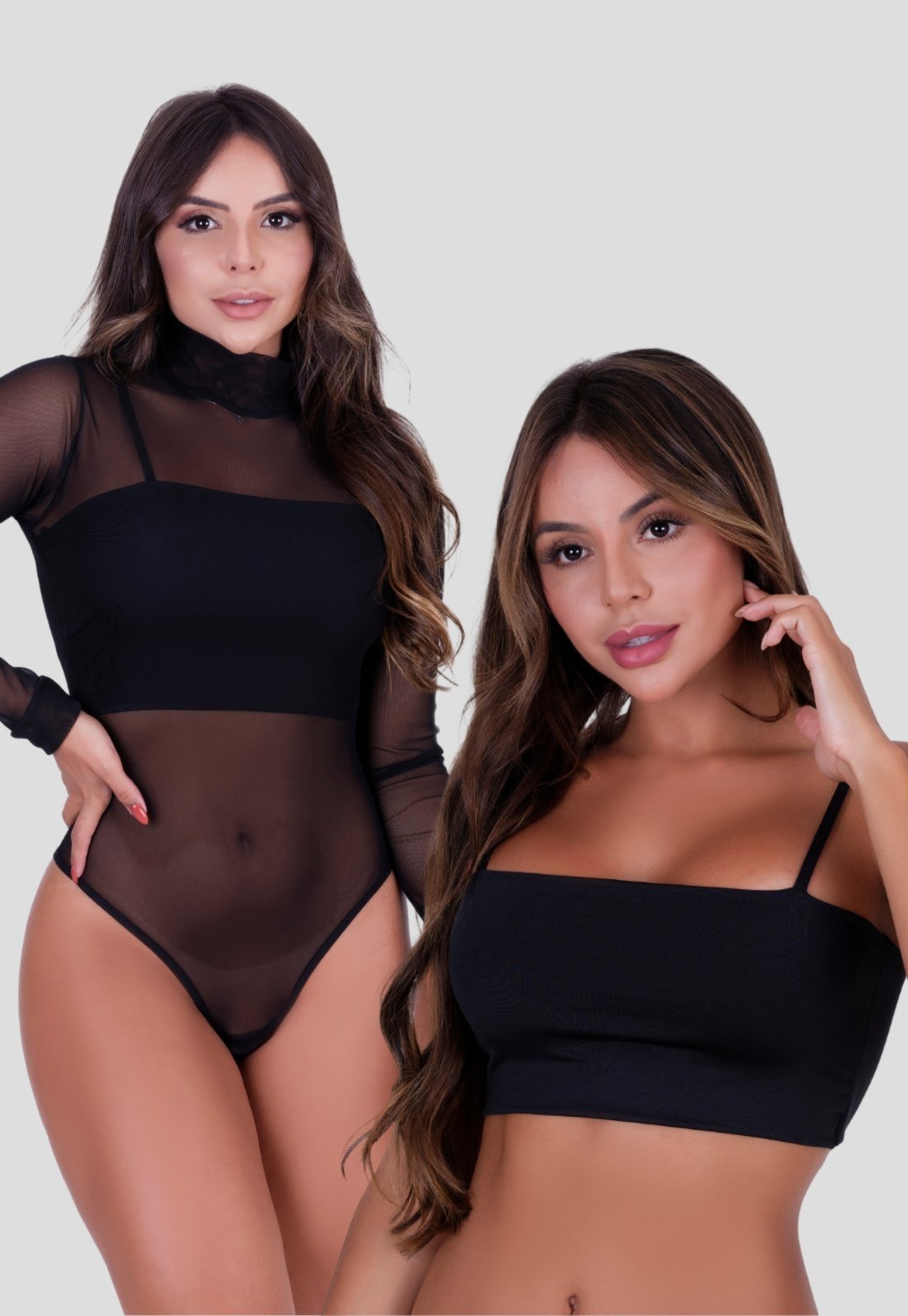 Kit 2 Peças Body Tule Gola Alta   Top Cropped Alcinha Regulável - Marca MdMix