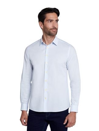 Camisa Dudalina Masculina Slim Tricoline Lisa Stretch Azul Claro