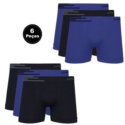 Kit 6 Cuecas Boxer Box Lupo Básica Microfibra Sem Costura Preto / Azul - Marca Lupo