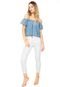 Blusa Ciganinha Jeans Fiya Lady Bordados Azul Claro - Marca Fiya Lady