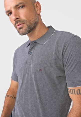 Camisa Polo Tommy Hilfiger Reta Logo Grafite - Compre Agora