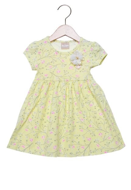 Vestido Curto Baby Milon Galhos Infantil Amarelo - Marca Milon