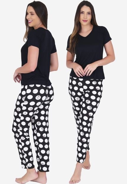 Pijama Manga Curta e Calça Comprida Estações Preto - Marca Click Mais Bonita