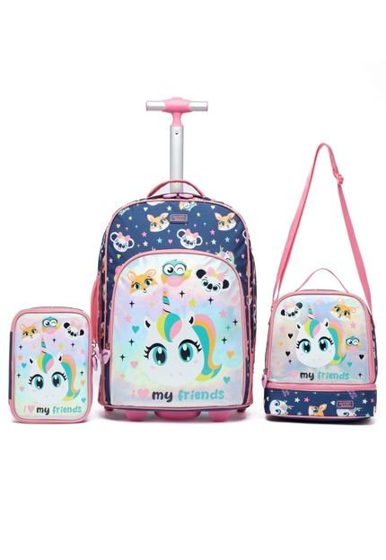 Kit Mochila De Rodinha Escolar Infantil Estojo Lancheira Unicornio - Marca GUELPH