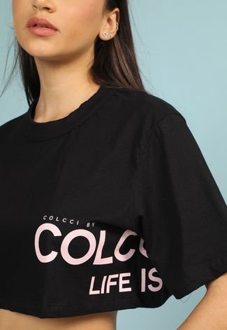 Camiseta Cropped Colcci Lettering Preta