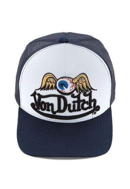 Boné Von Dutch Trucker Logo Eyeball Branco/Azul-Marinho - Marca Von Dutch 