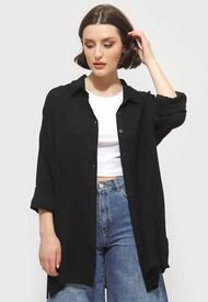 Camisa Missguided Oversized Crinkle Viscose Shirt Coverup  Negro - Calce Oversize