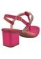 Sandália Salto Grosso Rosa Chic Calçados Feminino Salto Baixo Bloco Brilho Strass Bico Quadrado Pink - Marca Rosa Chic Calçados