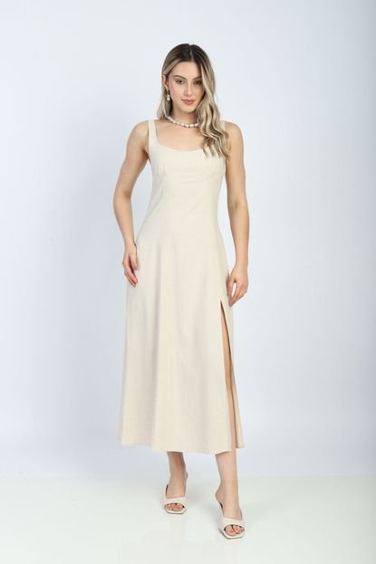 Vestido Midi Linho Misto Natural P Gazzy - Marca Gazzy