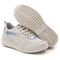 Tênis Casual Couro Sneaker Detalhes Metalizados Feminino Solado Chunky Emborrachado Amarração Confortável Off White   Azul - Marca Walk Easy