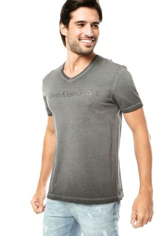 Camiseta Calvin Klein Jeans Desbotado Cinza