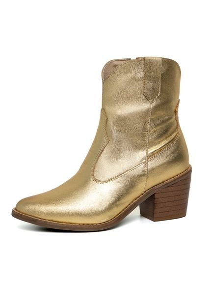 Bota Texana Western Bico Fino Cano Curto Country Couro Metalizado Ouro Kuento Shoes - Marca KUENTO SHOES