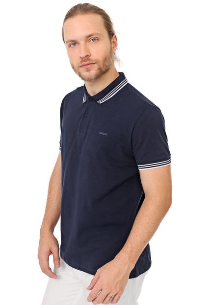 Camisa Polo Colcci Reta Frisos Azul-marinho/Branca - Marca Colcci