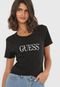 Camiseta Cropped Guess Lettering Preta - Marca Guess