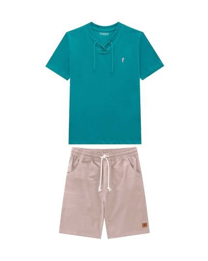 Conjunto Camiseta Bata Manga Curta e Bermuda Sarja Infantil Masculino Onda Marinha - Marca Onda Marinha