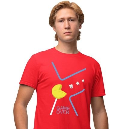 Camisa Camiseta Genuine Grit Masculina Estampada Algodão 30.1 Odonto Game Over - P - Vermelho - Marca Genuine