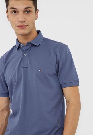 Camisa Polo Tommy Hilfiger Reta Lisa Azul - Compre Agora