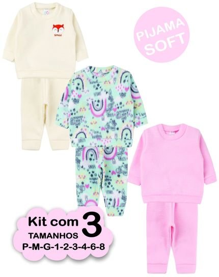 3 Pijamas SOFT Inverno Infantil Menina Longo Frio Multicolorido - Marca CANOAH CONFECÇÃO