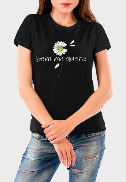 Camiseta Feminina Preta Margarida Algodão Premium Benellys - Marca Benellys