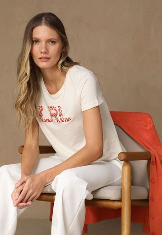 Blusa Lauren Ralph Lauren Logo Color Off-White