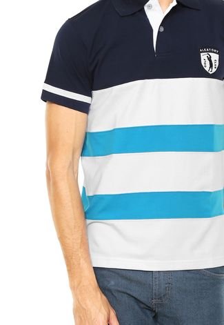 Camisa Polo Aleatory Slim Comfort Azul-Marinho/Branca
