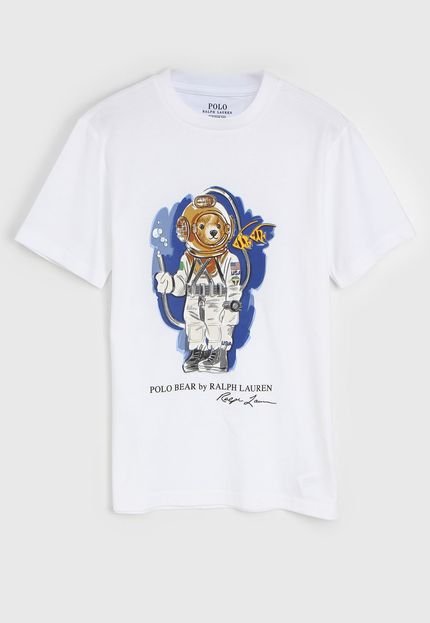 Camiseta Polo Ralph Lauren Infantil Ursinho Branca/Azul - Marca Polo Ralph Lauren
