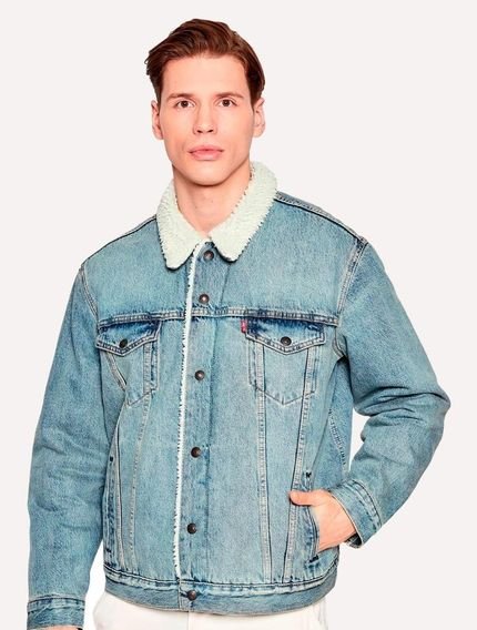 Jaqueta Jeans Levis Masculina Sherpa Trucker Azul Claro Incolor - Marca Levis