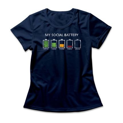 Camiseta Feminina Social Battery - Azul Marinho - Marca Studio Geek 