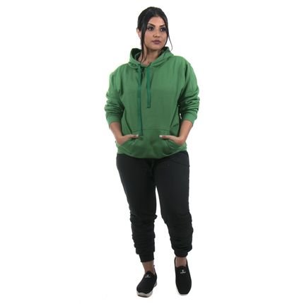 Conjunto Moletom Feminino Calça Preta e Blusa de Moletom cor Verde - Marca Ipê Mulato
