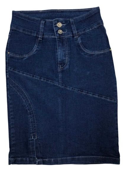 Saia Jeans Evangélica com Recortes na Frente Azul - Marca WJU JEANS