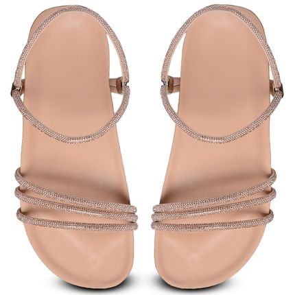 Sandalia Chinelo Papete Feminina com Fita de Strass Brilhante com tornozeleira Mod.720 Nude- Ultimas Unidades - Marca Mister Couros